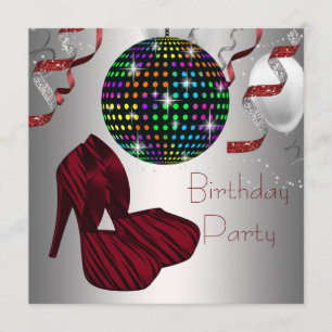 Invitación Zapatos de tacón alto Red Zebra Disco Cumpleaños