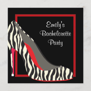 Invitación Zapatos de tacón alto Rojo Cebra Despedida de solt