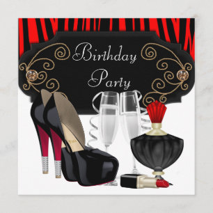 Invitación Zapatos de tacón alto Rojo Cebra Fiesta de Cumplea
