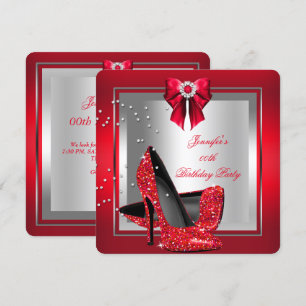 Invitación Zapatos de Tacón Alto Rojo con Brillo Fiesta de Cu