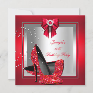 Invitación Zapatos de Tacón Alto Rojo con Purpurina Fiesta de
