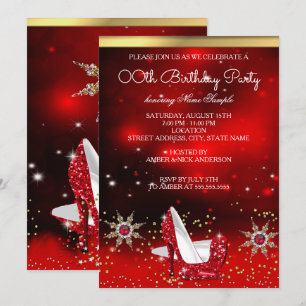 Invitación Zapatos de tacón alto rojos con purpurina y copos 