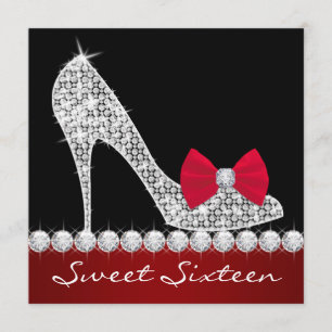 Invitación Zapatos de tacón alto rojos y negros Fiesta de cum