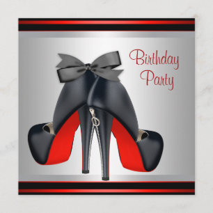 Invitación Zapatos de tacón alto rojos y negros para fiesta d