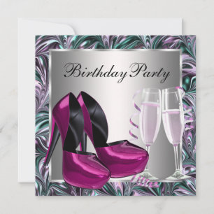 Invitación Zapatos de tacón alto rosa caliente Cumpleaños de