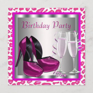 Invitación Zapatos de tacón alto rosa caliente de cumpleaños