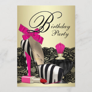 Invitación Zapatos de tacón alto rosa caliente fiesta cebra