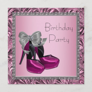 Invitación Zapatos de tacón alto rosa caliente negro fiesta d