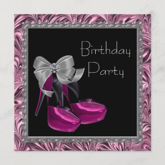 Invitación Zapatos de tacón alto rosa caliente negro fiesta d