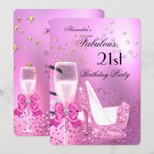 Invitación Zapatos de tacón alto rosa claro brillantes cumple