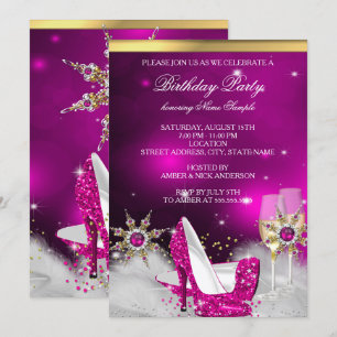 Invitación Zapatos de tacón alto rosa con purpurina plata oro