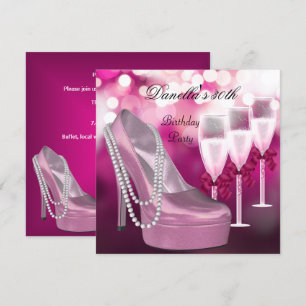 Invitación Zapatos de tacón alto rosa cumpleaños 30 champán
