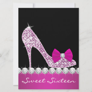 Invitación Zapatos de Tacón Alto Rosa Fucsia Fiesta de Cumple