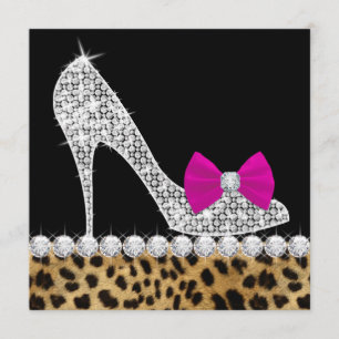 Invitación Zapatos de Tacón Alto Rosa Fucsia Leopardo Fiesta