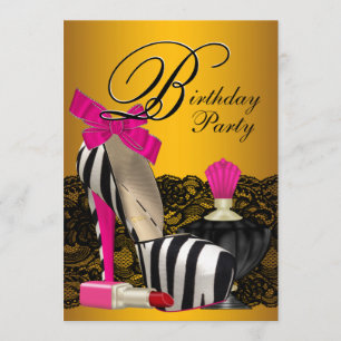 Invitación Zapatos de tacón alto rosa y dorado Fiesta de cebr