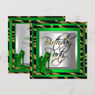 Invitación Zapatos de tacón alto verde esmeralda oro cebra ne