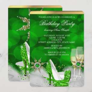 Invitación Zapatos de tacón alto verde lima con purpurina Cha