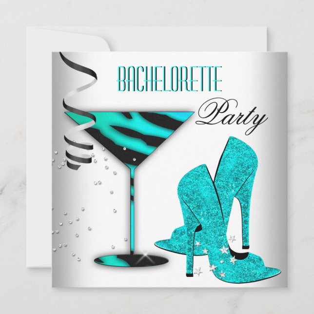 Invitación Zapatos de tacón blanco de soltera verde azulada (Anverso)