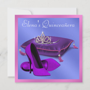 Invitación Zapatos de tacón caliente rosa morado Quinceanera