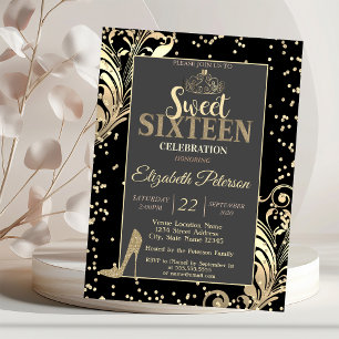 Invitación Zapatos de tacón con brillo de Tiara de Oro Diaman
