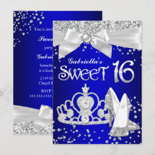Invitación Zapatos de tacón con tiara de brillo azul real Dul