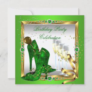 Invitación Zapatos de tacón de champán Plata dorada verde 2
