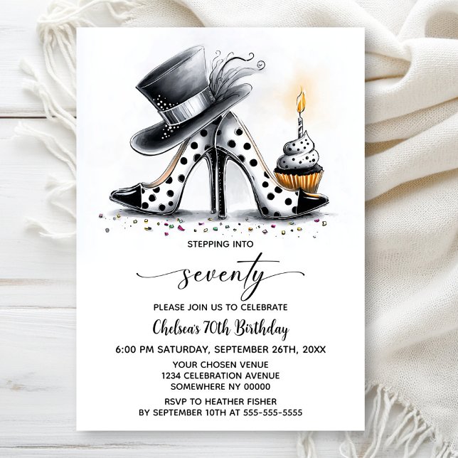 Invitación Zapatos de tacón de lunares Cumpleaños 70 (Subido por el creador)
