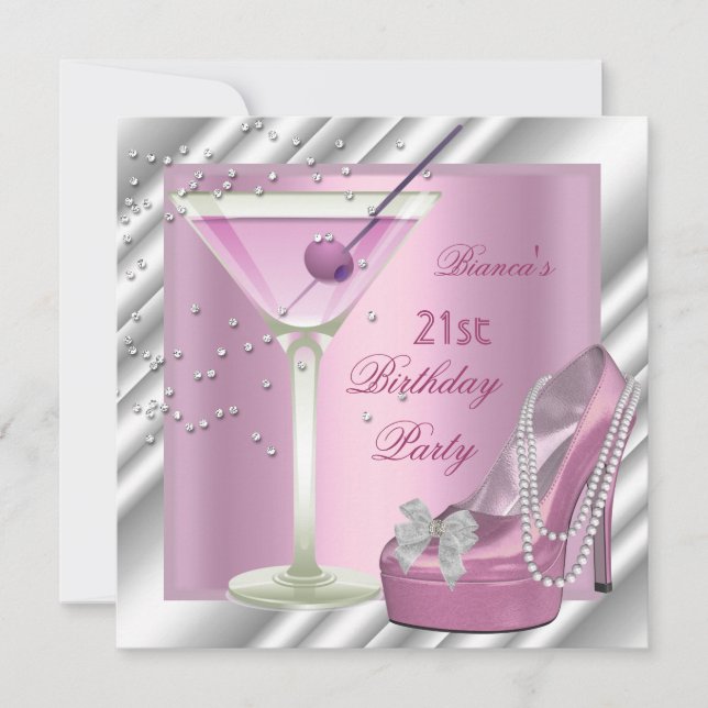Invitación Zapatos de tacón de martini rosado Fiesta de cumpl (Anverso)