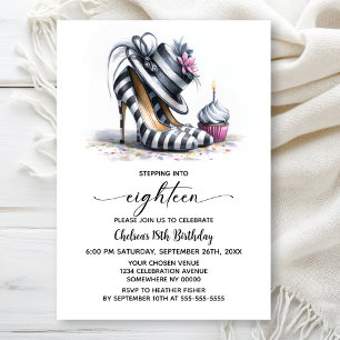 Invitación Zapatos de tacón de rayas Cumpleaños 18