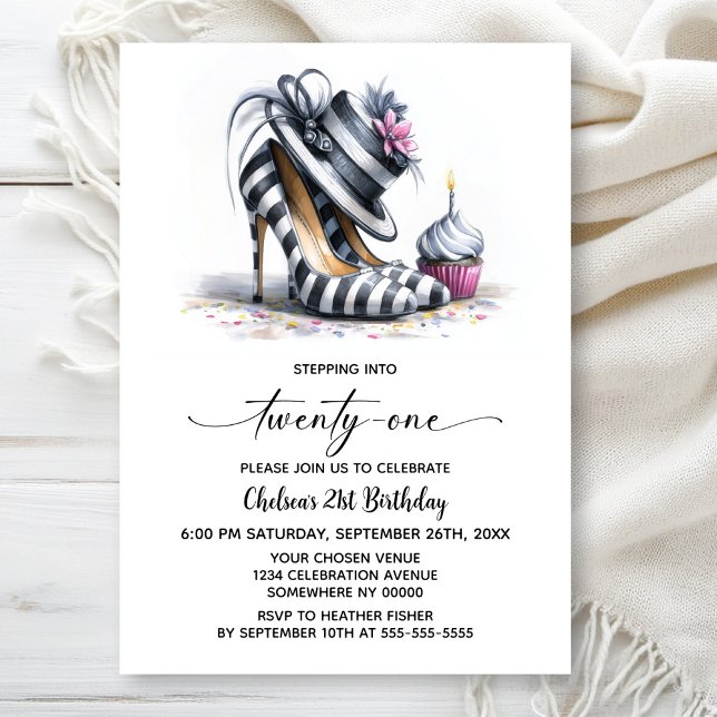 Invitación Zapatos de tacón de rayas Cumpleaños 21 (Subido por el creador)