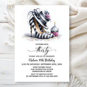 Invitación Zapatos de tacón de rayas Cumpleaños 30