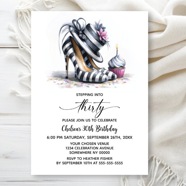 Invitación Zapatos de tacón de rayas Cumpleaños 30 (Subido por el creador)