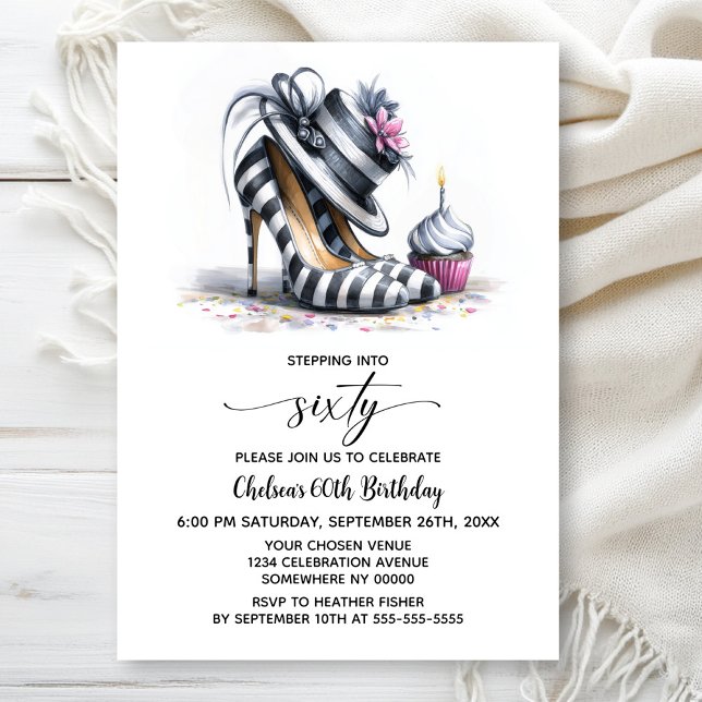 Invitación Zapatos de tacón de rayas Cumpleaños 60 (Subido por el creador)