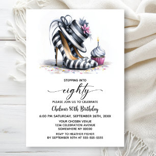 Invitación Zapatos de tacón de rayas Cumpleaños 80