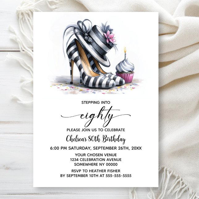 Invitación Zapatos de tacón de rayas Cumpleaños 80 (Subido por el creador)