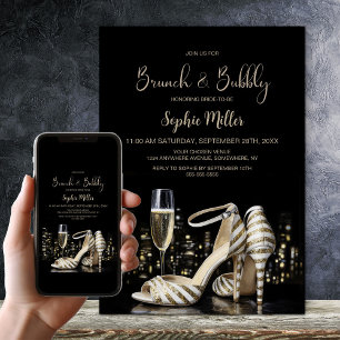 Invitación Zapatos de tacón de rayas doradas Brunch y burbuja