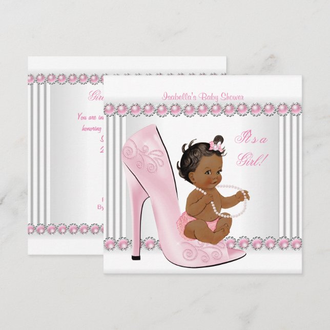 Invitación Zapatos de tacón de tacón de perla rosada Chica de (Anverso / Reverso)