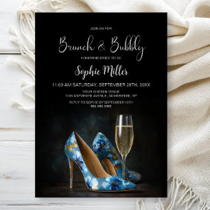 Invitación Zapatos de tacón floral azul Brunch y burbujas