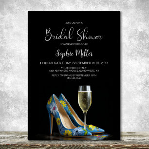 Invitación Zapatos de tacón floral azul para despedida de sol