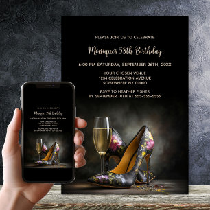 Invitación Zapatos de tacón floral elegante para fiesta de cu