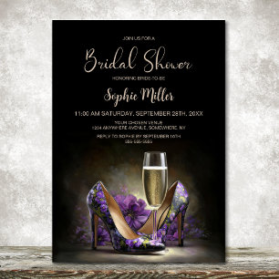 Invitación Zapatos de tacón floral morado elegante para fiest