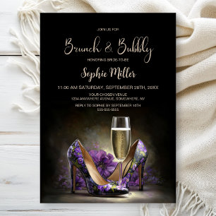 Invitación Zapatos de tacón floral púrpura Brunch y burbujean