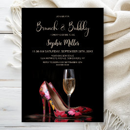 Invitación Zapatos de tacón floral rojo Brunch y burbujas