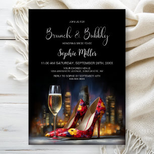 Invitación Zapatos de tacón floral rojo Brunch y burbujas