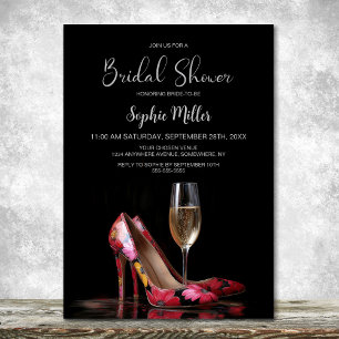 Invitación Zapatos de tacón floral rojo para despedida de sol