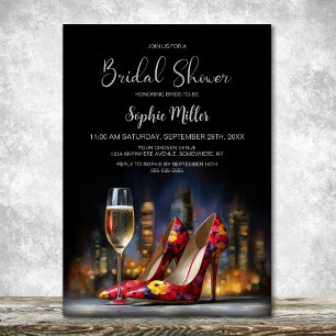 Invitación Zapatos de tacón floral rojos elegantes para fiest