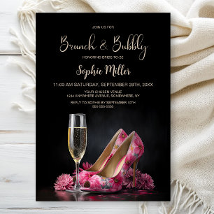 Invitación Zapatos de tacón floral rosa Brunch y burbujas