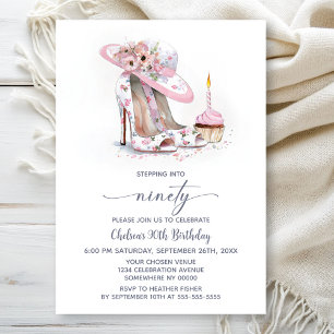 Invitación Zapatos de tacón floral rosa para la fiesta de cum