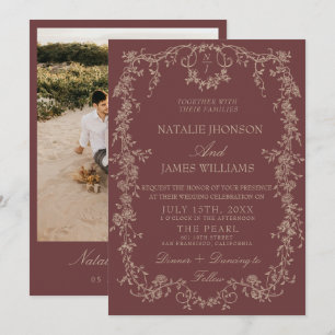 Invitación Zapatos de tacón florales burgundy elegantes retro