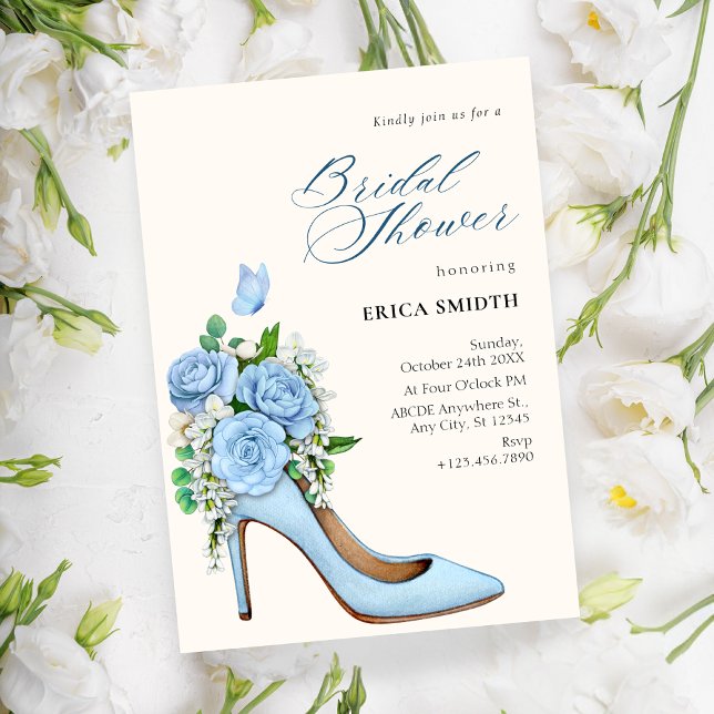 Invitación Zapatos de tacones altos con flores azules ducha d (Subido por el creador)